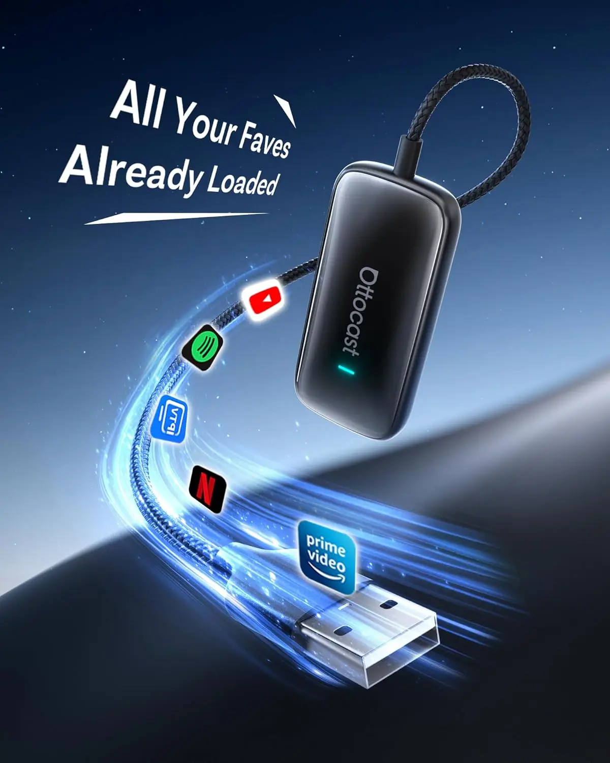 محول Play2Video Wireless CarPlay Android Auto مع مشغل فيديو مدمج لـ Netflix، YouTube، IPTV - توصيل وتشغيل البث D