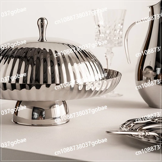 Stainless steel meal tray with lid fruit bread cake plate dustproof fruit plate