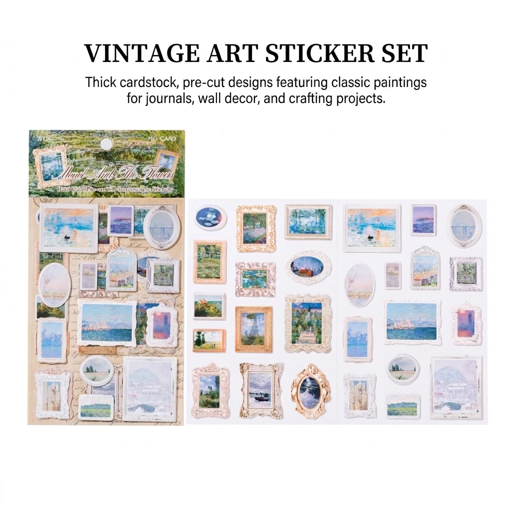Art Lovers Sticker Set Famous Painting Vintage Pre Cut 3D Hard Cardstock Decals for Scrapbooking Journaling Crafts