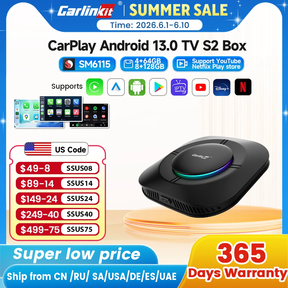 2026 Carlinkit Ai Box LED Android Wireless Carplay adapter Android 13 Qualcomm 6115 8-cores 64G Smart Tv Box For Netflix IPTV