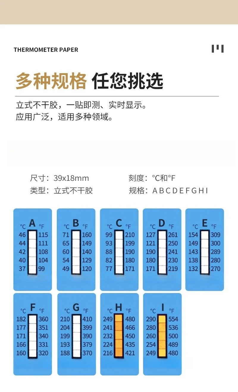 Temperature Sensitive Label Strips, Thermal Temperature Measurement Sticker, 8 Grids / 10 Grids, 10 Strips Per Book