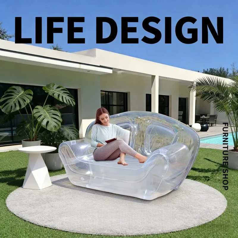 Outdoor Camping Transparent PVC Inflatable Sofa, Double Sofa Chair, Living Room Leisure Backrest Sofa Garden Inflatable Chair