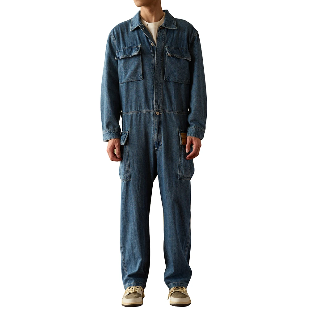 

Мужские свободные джинсовые комбинезоны с несколькими карманами, джинсы-карго, комбинезоны с длинными рукавами и воротником с лацканами, рабочая одежда, комбинезоны