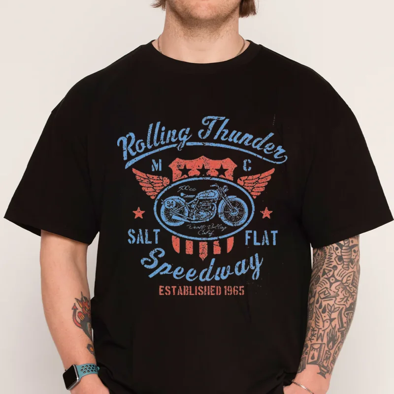 

Vintage Motorcycle Rolling Thunder T-shirt New Fashion Cotton Men Short Sleeve Printing O-Neck T Shirt