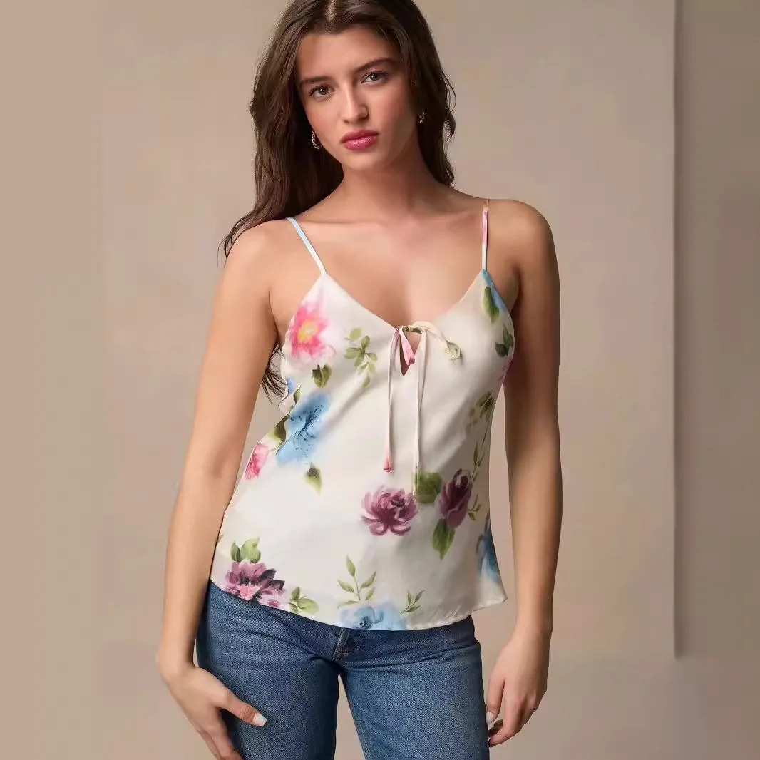 

Новый женский модный топ свободного кроя с V-образным вырезом, цветочным принтом и шелкографией, весна-лето