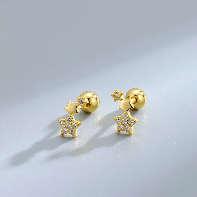 Korean Fashion Pink Zirconic Bear Screw Earrings For Women Girls Cute Animal Cartilage Helix Tragus Ear Piercing Jewelry Gift