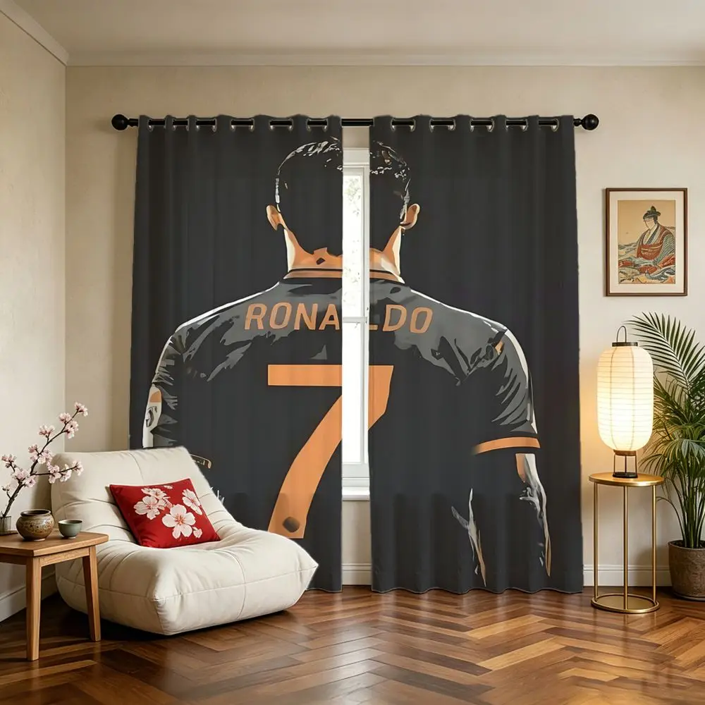 2 Panels Soccer Star No.7 Printed Curtains Blackout Window Drapes 85% for Bedroom Living Room Sports Decor Gift