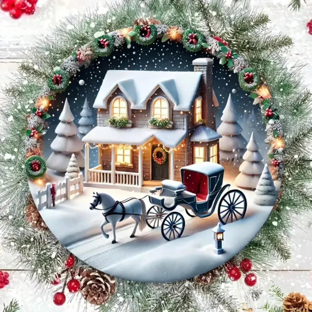علامة عربة حصان عيد الميلاد العتيقة - ديكور حفلات المنزل للعطلات، هدية مثالية لمحبي عيد الميلاد، ديكور المنزل
