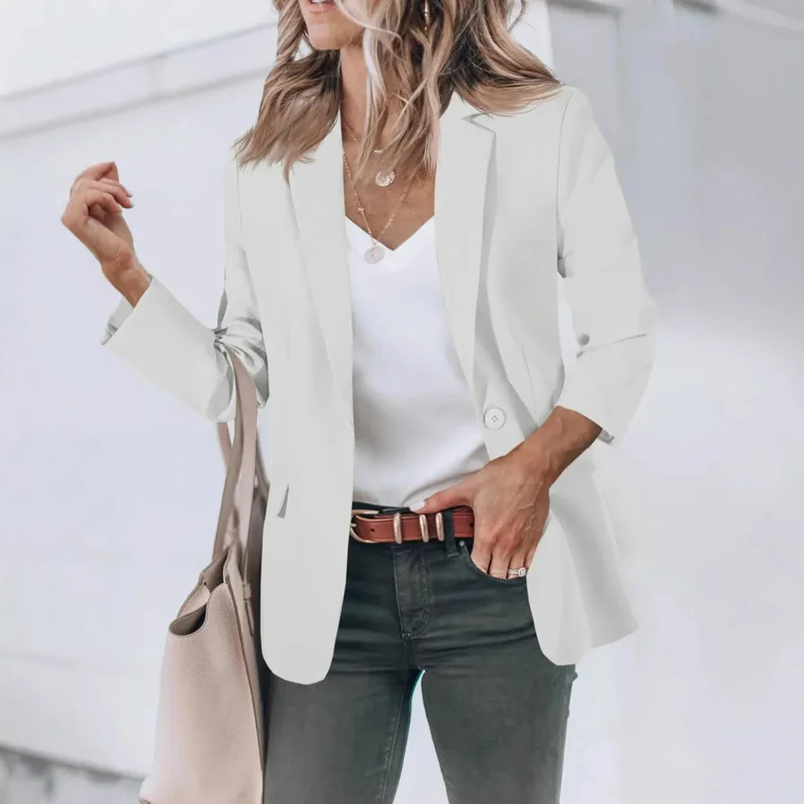 Spring and Autumn Women's Blazer Long Sleeve Suit Collar One-Buckled Commuter Office Simple Versatile Black Casual Blazer