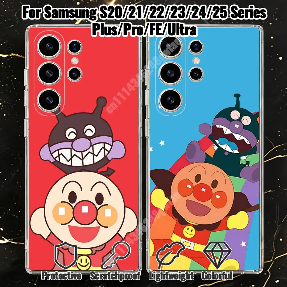 Children's Superhero A-Anpanman Phone Case for Samsung Galaxy S20 21 22 S23 24 25 Ultra Plus FE Lite Transparent Protector