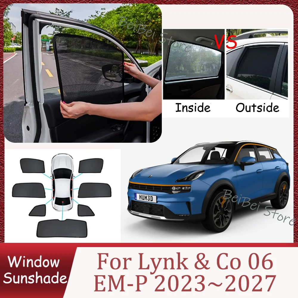 

Для Lynk & Co 06 EM-P 2023~2027 2024 2025 2026: Магнитная сетчатая солнцезащитная шторка для боковых окон автомобиля, защита от УФ-излучения, аксессуар