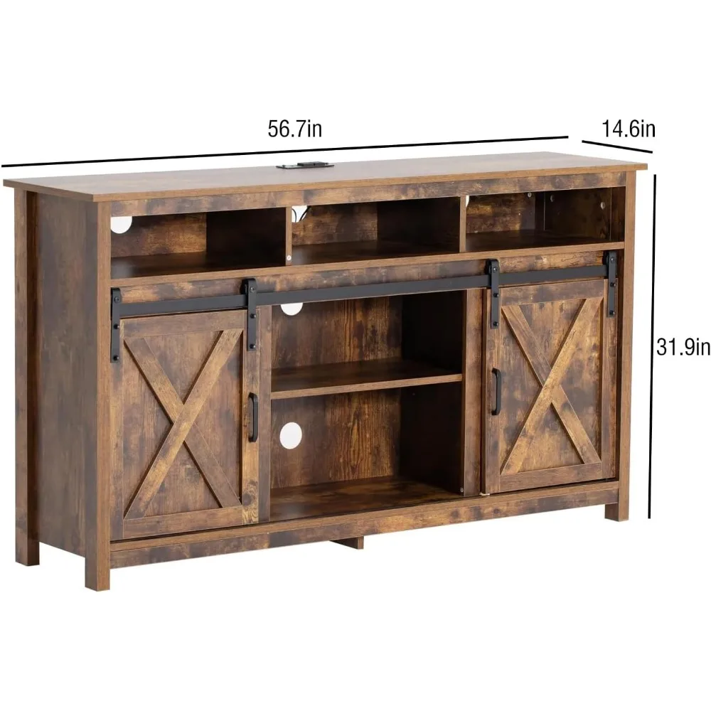 حامل تلفزيون مزرعة خشبي مقاس 57 بوصة من Vinctik لأجهزة تلفزيون مقاس 60/65 بوصة - طاولة وحدة تحكم مركزية للتخزين بطبقة مزدوجة
