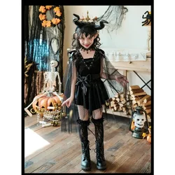 Halloween Carnival Children Cosplay Costume Dark Witch Stage Performance  Girls  Runway Show Vampire Night Elf Cute Dress