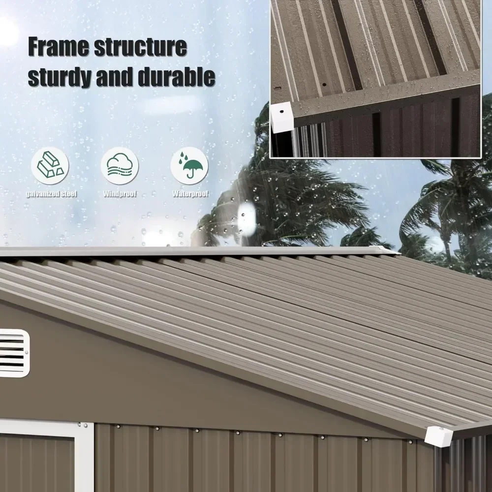 A Outdoor Storage Shed, Waterproof, Lockable Door Metal Tool Shed with Sliding Door and Air Vents, Storage Shed, 10FT X 8FT