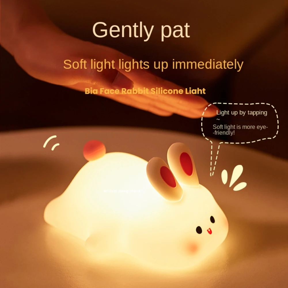 Imagem -03 - Coelho Bonito Silicone Night Light Sensível ao Toque Coelho Big-faced Lâmpadas de Luz para Quarto Decor Lamp Presente Infantil Casa