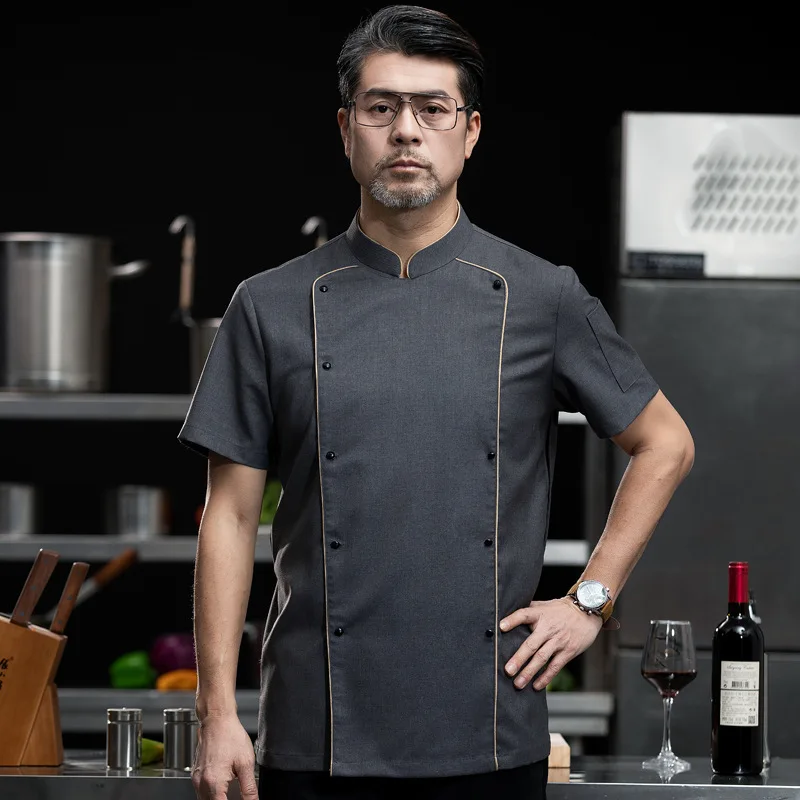 Chaquetas de cocina de alta calidad para hombre, uniforme de cocinero profesional, Catering, Hotel, Chef, traje, cafetería, panadería, camarero, monos de verano