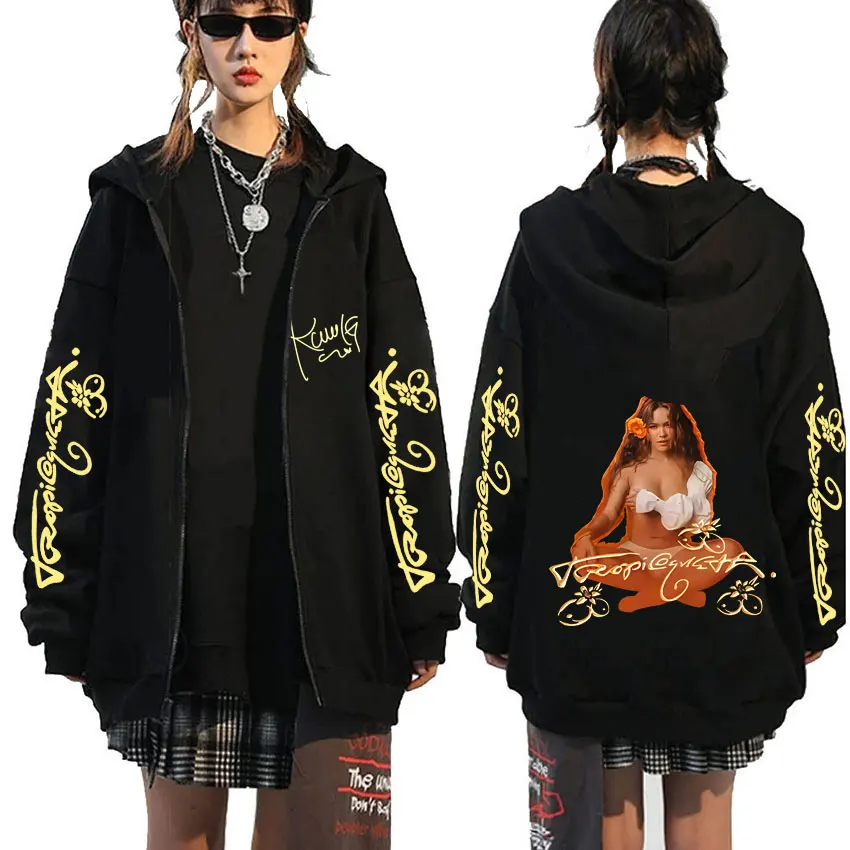 

Karol G Tropicoqueta Zipper Hoodie Men Women Fashion Pop Music Zip Up Jacket Pullover Unisex Casual Oversized Zip Up Sweatshirt