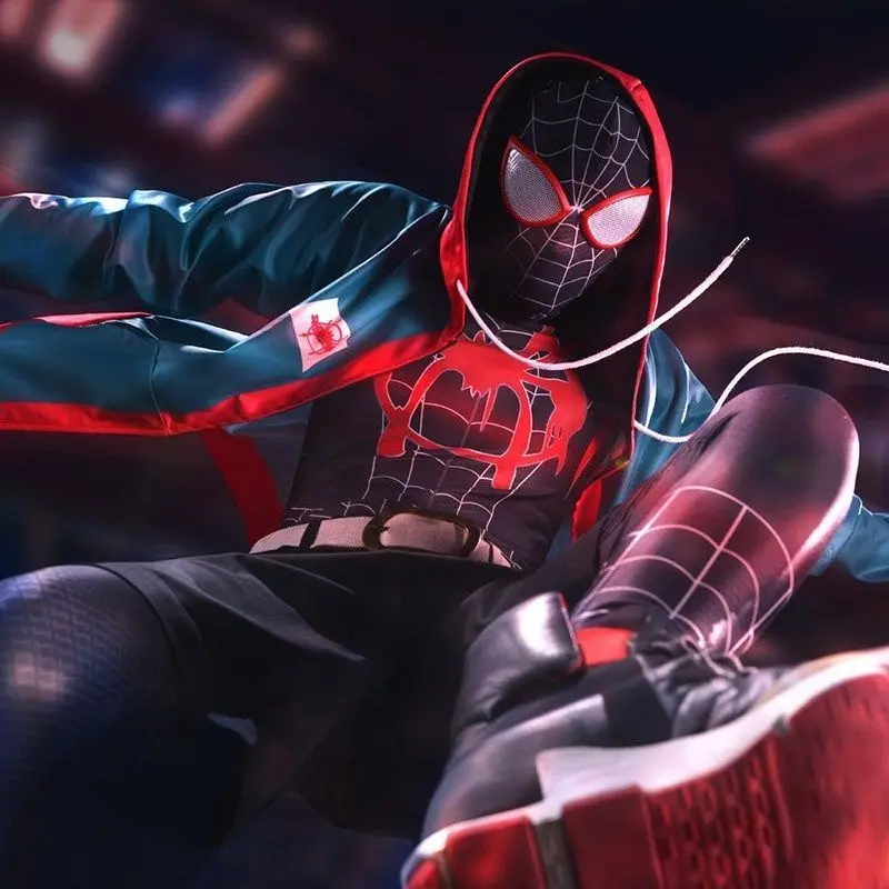 Disfraz de Cosplay de Spiderman Miles Morales, estampado 3D en el verso, mono Zentai de Halloween para adultos y niños