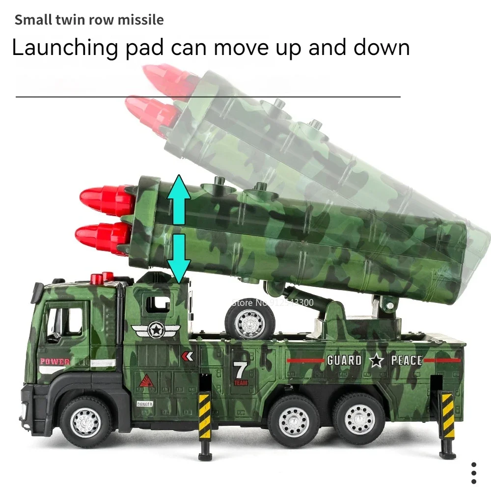 1:32 Missile Rocket Launcher Truck Drone Launch Automodel Speelgoed Militair voertuig Geluid Licht Pull Back Modellen Kindercadeautjes