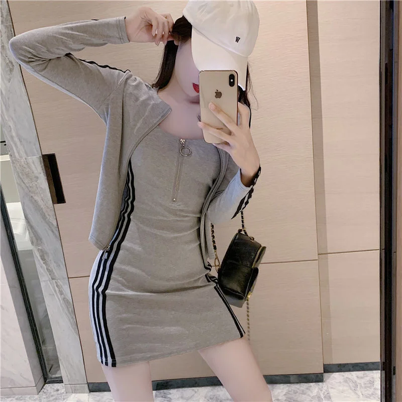 Women\'s Fashion Suit Spring Summer Sexy Slim Suspenders Dress 2022 Autumn New Long Sleeve Coat Crop Tops And Skirt Two Piece Set