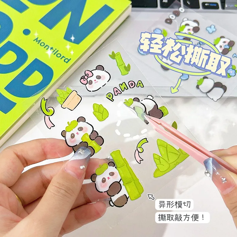 100pcs Cute Pet Panda Sticker Cartoon PET Sticker Children DIY Hand Ledger Decoration Waterproof Water Cup Mobile Phone Stickers