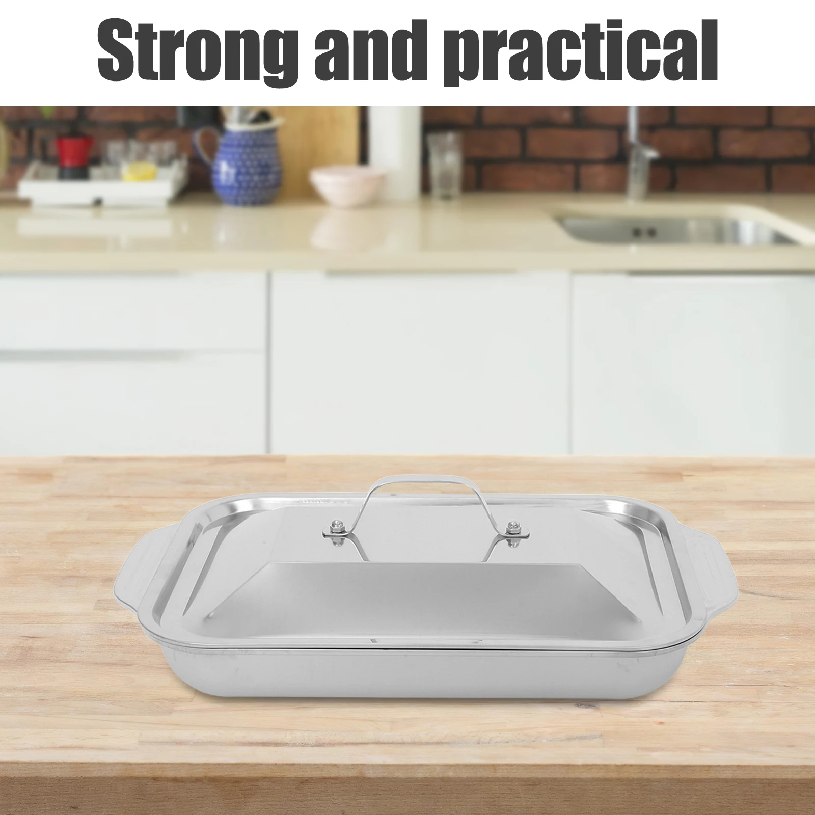 

Stainless Steel Fish Grilling Pan Deep Rectangular Roasting Tray Lid Multifunctional Oven Baking Serving Grill Plate Even Heat