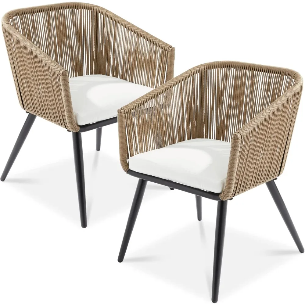 

Set of 2 Patio Dining Chairs, Outdoor Seating Set for Backyard, Poolside, Balcony, Indoor Use w/Woven Wicker Design, 250lb Weig