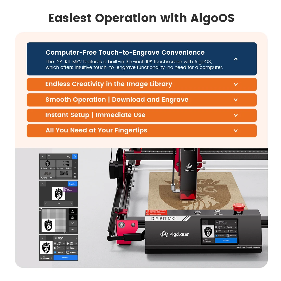 

Algolaser 10W Laser Engraver Cutter 3.5”Color Touch Screen For Beginner Wifi Router Table Woodworking Engraving Cutting Machin