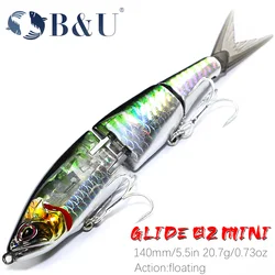 B&U 140mm Floating Fishing Lures Triple joint body Glide Swimbaits Hard Baits Wobblers For Bass Pike