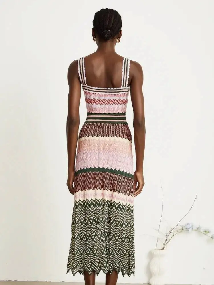 高級デザインニットドバイアラブロングマキシドレス女性エレガントなノースリーブヴィンテージドレス休暇ブランド着用トレンディなドレス V1A2