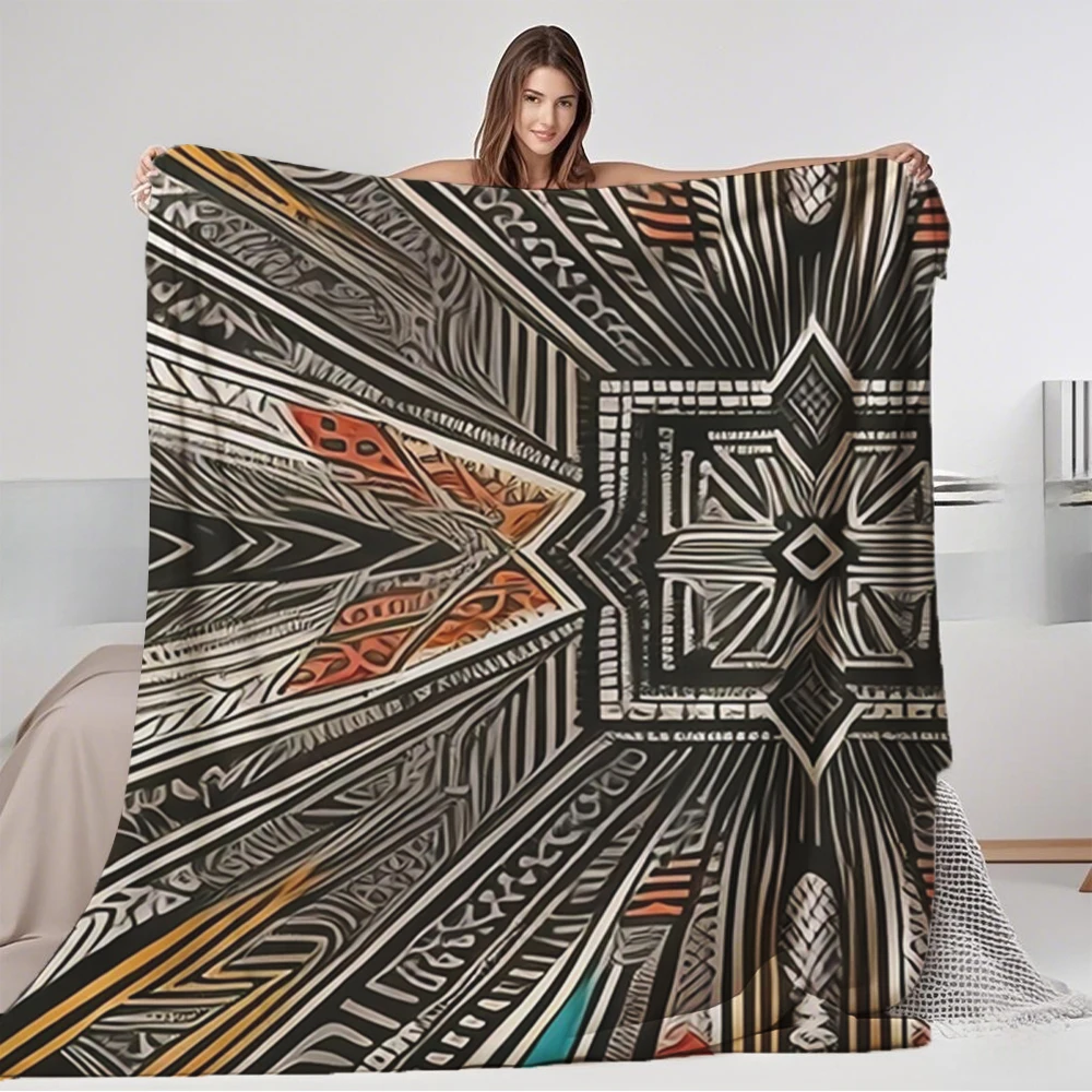 

Selected Flannel Blanket Stargate Tribal Pattern European Classical Bedcover Coverlet With Wrinkle-resistant Durable Blankets