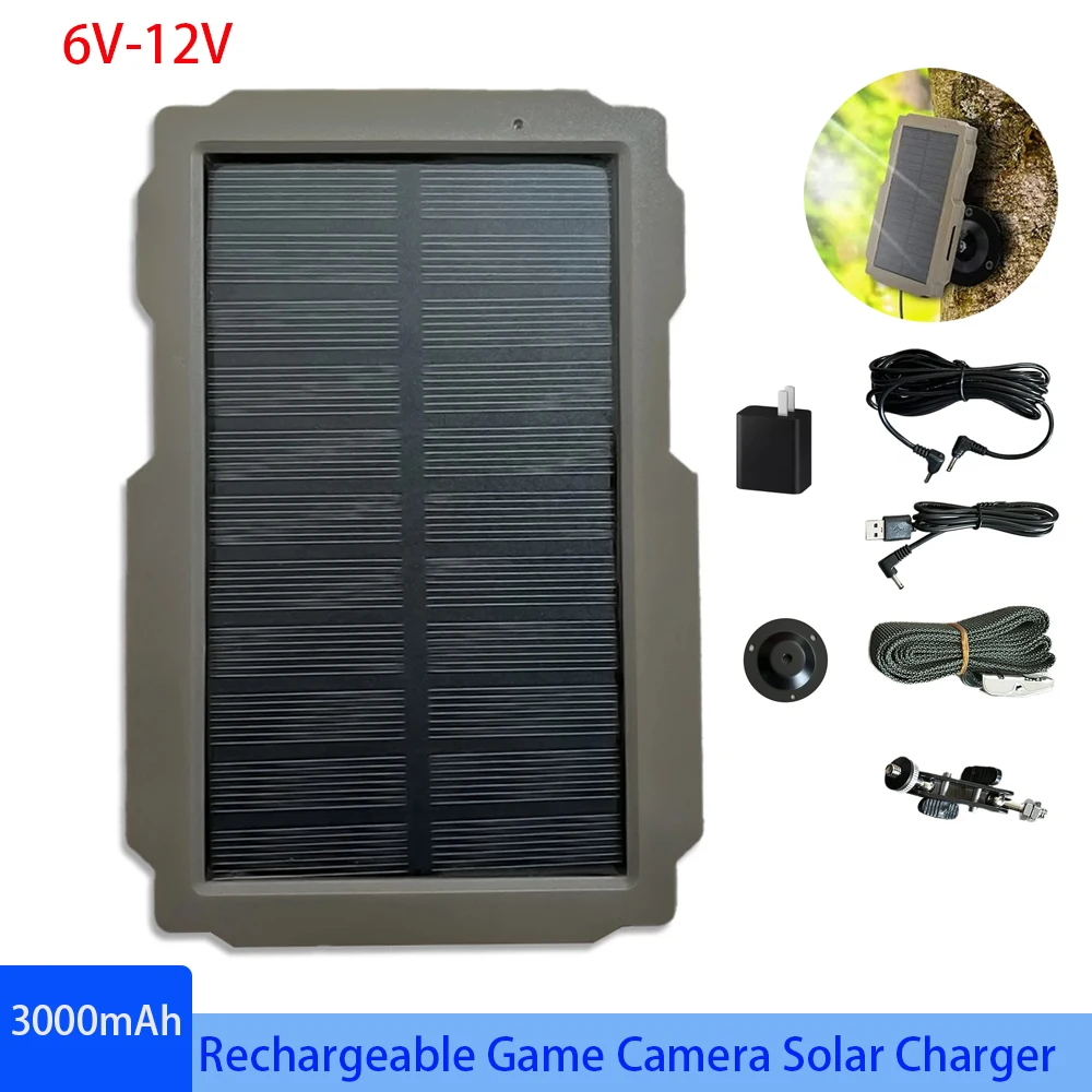 3000mAh Solar Panel Kit 6V-12V Rechargeable Solar Charger for Trail Game Camera Hunting Camera