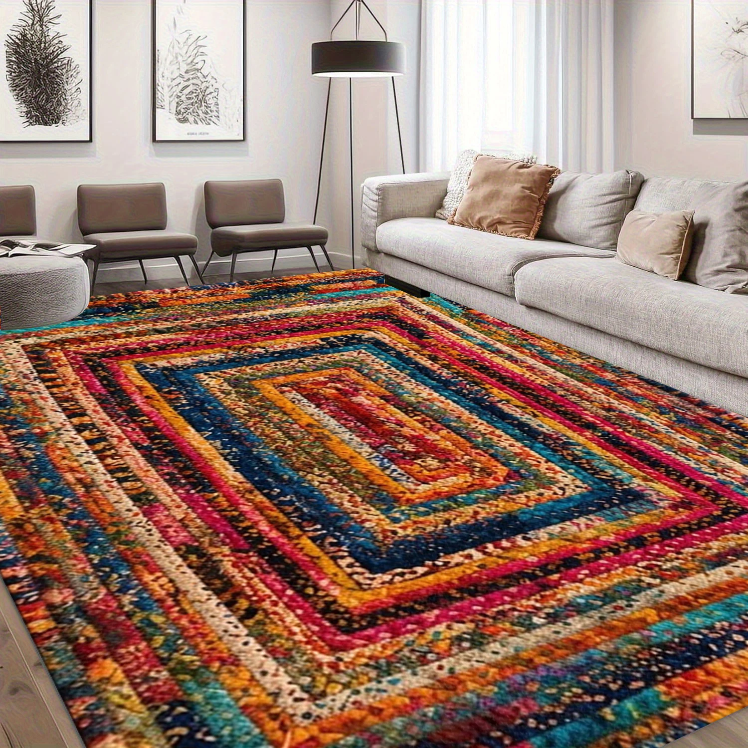Colorful Spiral Patchwork Boho Area Rug Multicolor Hand‑Made Style Non‑Slip Carpet for Home Living Room Decor