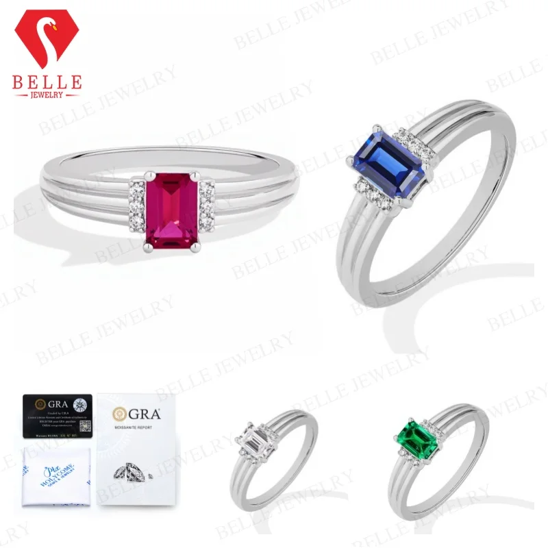 Moissanite Ring 5x7mm 925 Sterling Silver Emerald Cut Red GRA Certified Hypoallergenic Fine Jewelry Office Wear Factory Direct