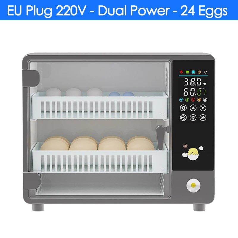 

Dual-Power Fully Automatic Turning Egg Incubator Household Brooder Hatcher Machine for Chicken Goose Duck Bird Poultry 24 Eggs