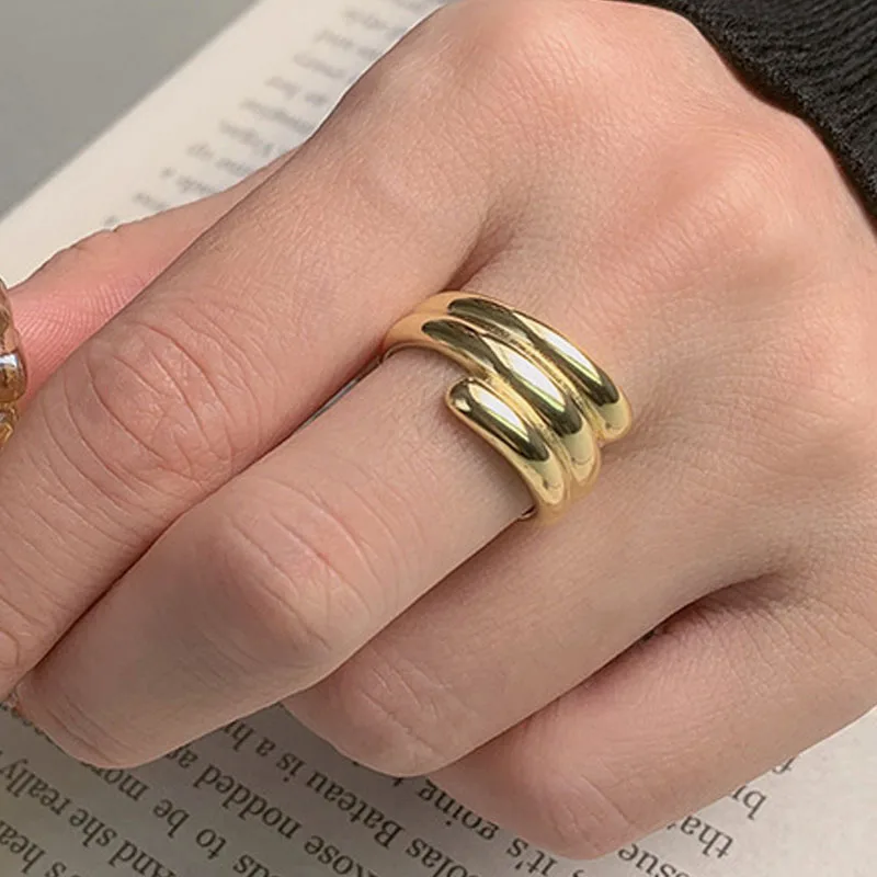 

925 Sterling Silver Irregular Three Layers Adjustable Rings For Women Engagement Jewelry Accessories Wholesale Jewellery