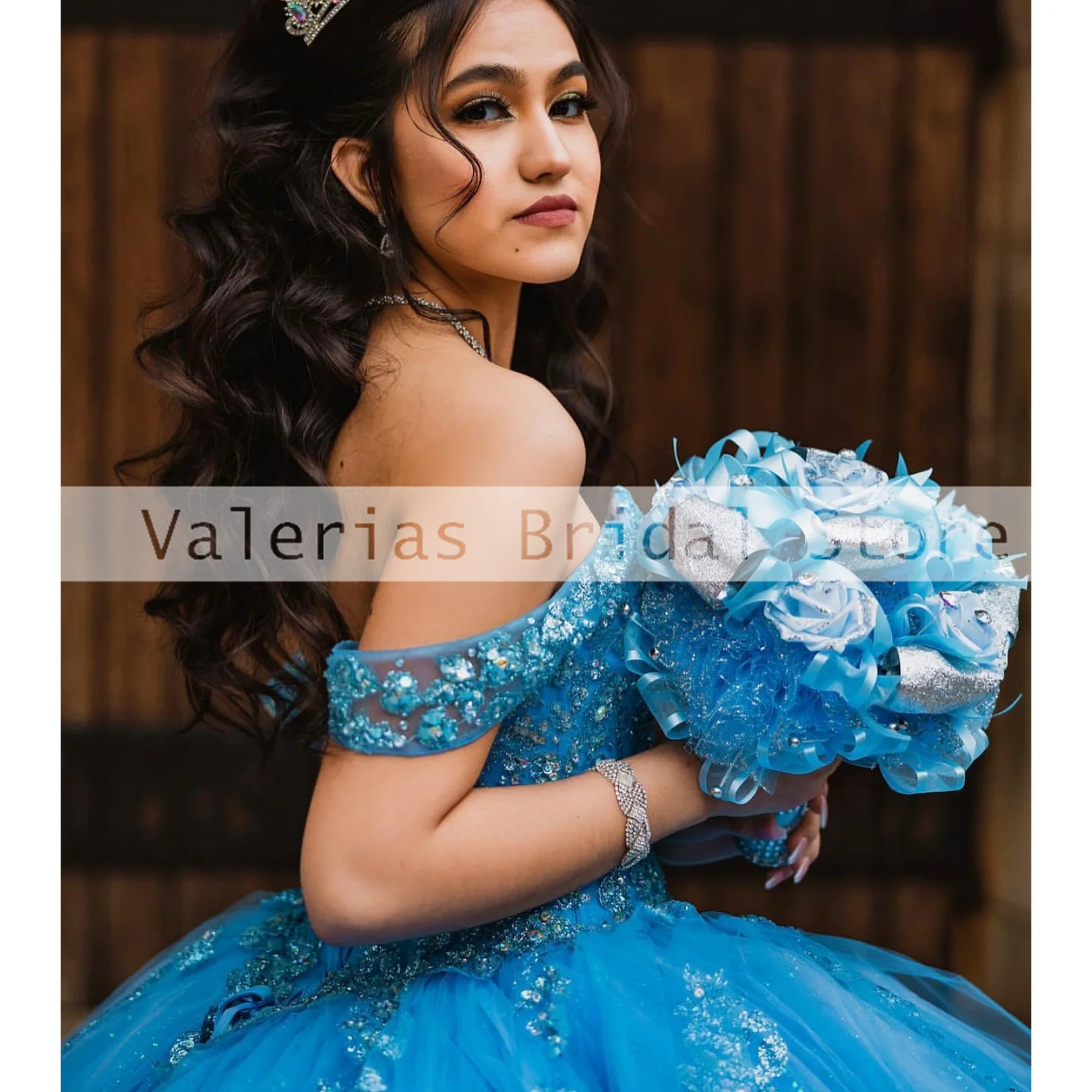 Vestidos de quinceañera azul cielo para niñas, Vestidos de baile de princesa con apliques de cuentas, dulce 16, largo hasta el suelo, Tull 15