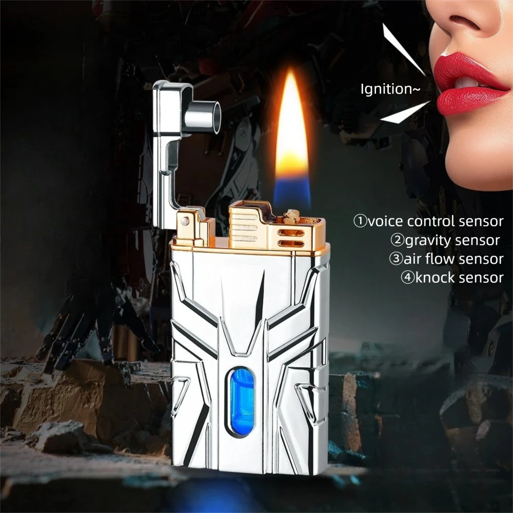 New Mecha Voice-activated Induction Transparent Oil Tank Kerosine Lighter, Four Metal Ignition Modes for Your Boyfriend
