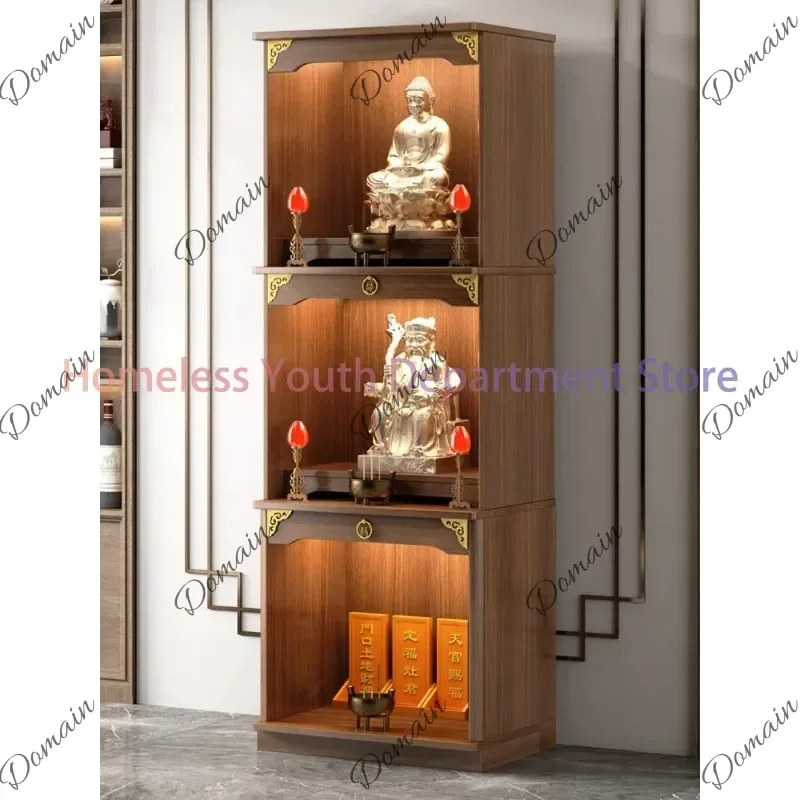 A  New Chinese Style Clothes Closet Solid Wood Three-Layer Altar Cabinet Worship God Shed God of Wealth Cabinet