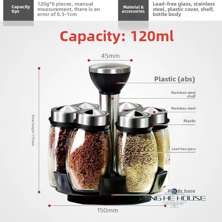 

Single Bottle Glass Jar+Spice Jar Set NEW Glass Seasoning Sugar Pepper Bottles Salt Kitchen Home Creative Rotating Storage Rack