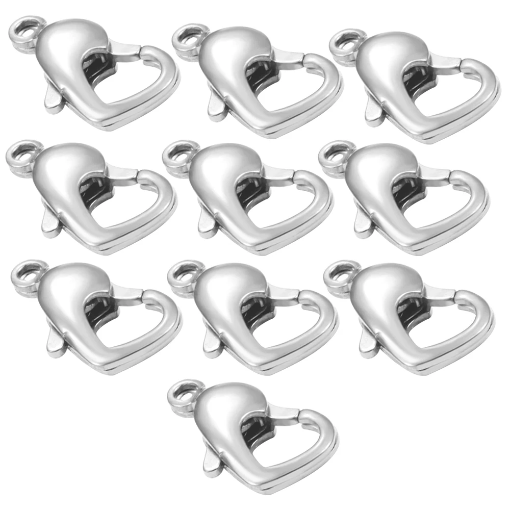 

10pcs Heart Shaped Clasps Stainless Steel Jewelry Accessories 15mm DIY Necklace Bracelet Lobster Clasp Metal Buckle
