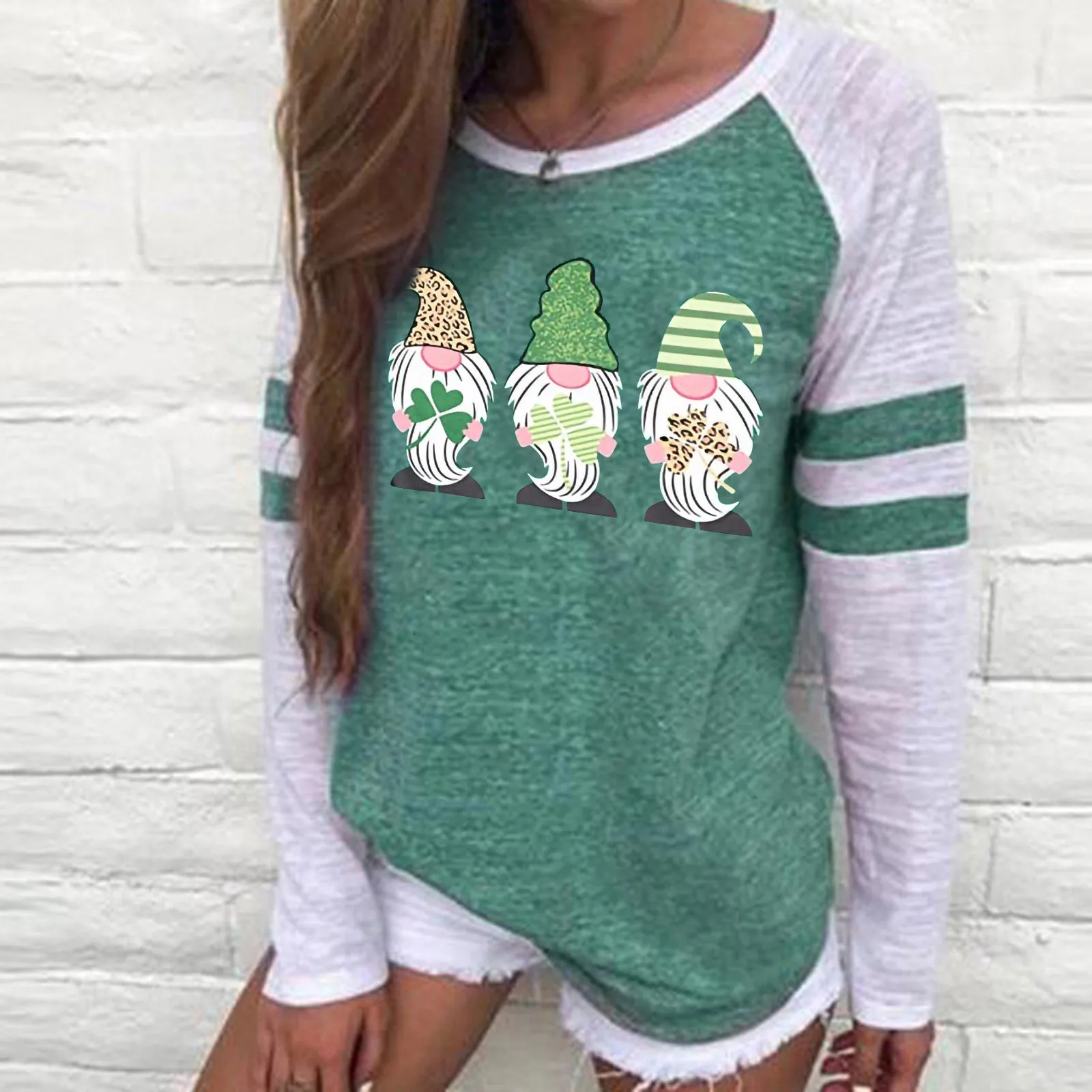 Fashion T-Shirt Women Saint Patricks Pat St Paddys Day Tees Shirts Female Long Sleeve Basic Top Camisetas Casual Sweatshirt