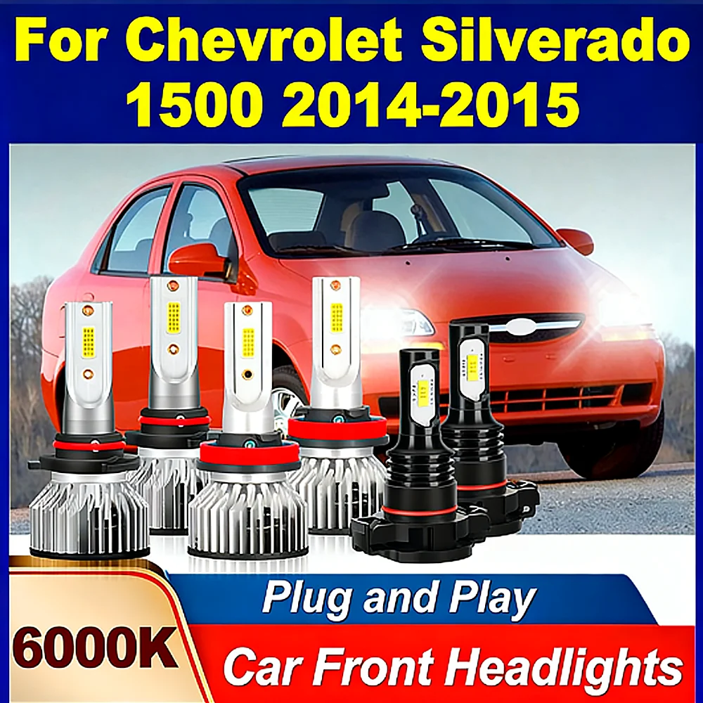 

Светодиодные лампы для фар автомобиля с функцией ближнего и дальнего света, Canbus, без ошибок, Turbo HeadLamp, 12V 24V, 6000K, белый свет, для Chevrolet Silverado 1500 2014-2015