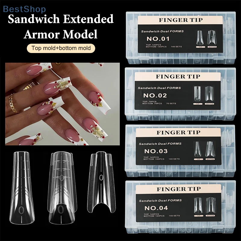 280 قطعة ساندويتش أشكال مزدوجة وصلات لإطالة الأظافر قالب علوي نعش اللوز أكريليك قوالب سفلية 14 أحجام أشكال أظافر