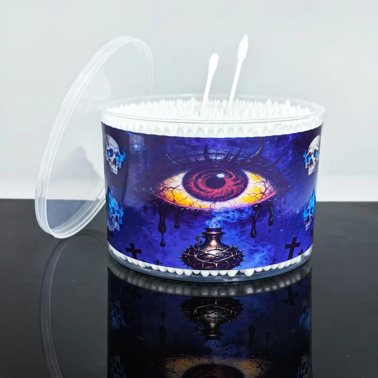 500개입 악마의 눈 모양 양면 면봉, 고딕 다크 스타일 면봉 가정 청소 및 다목적 사용