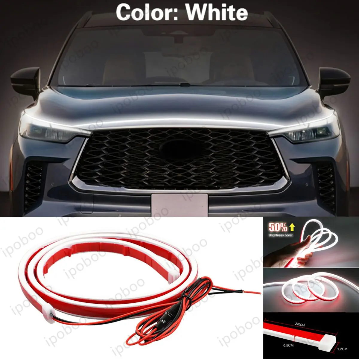 

86" LED Hood Light Strip For Infiniti JX35 QX60 11-22 Flexible Dynamic Scan Start Up Hoodbeam Kit Engine Cover Decoration Light