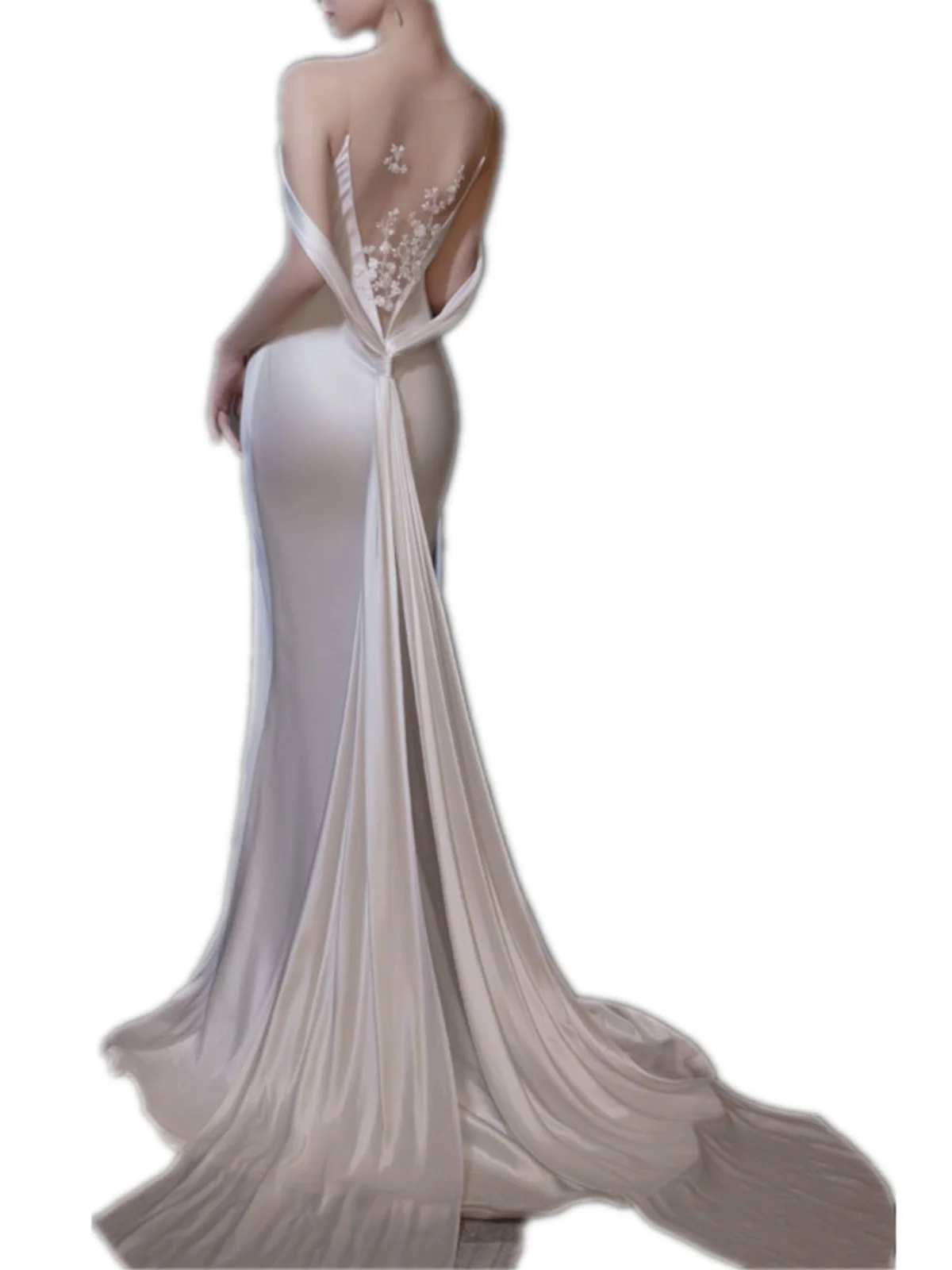 Simple Ele une épaule blanc mariée Dr minceur Fi queue avec Train voyage photoaphy nouveau 2025 omsmen bienvenue Dr