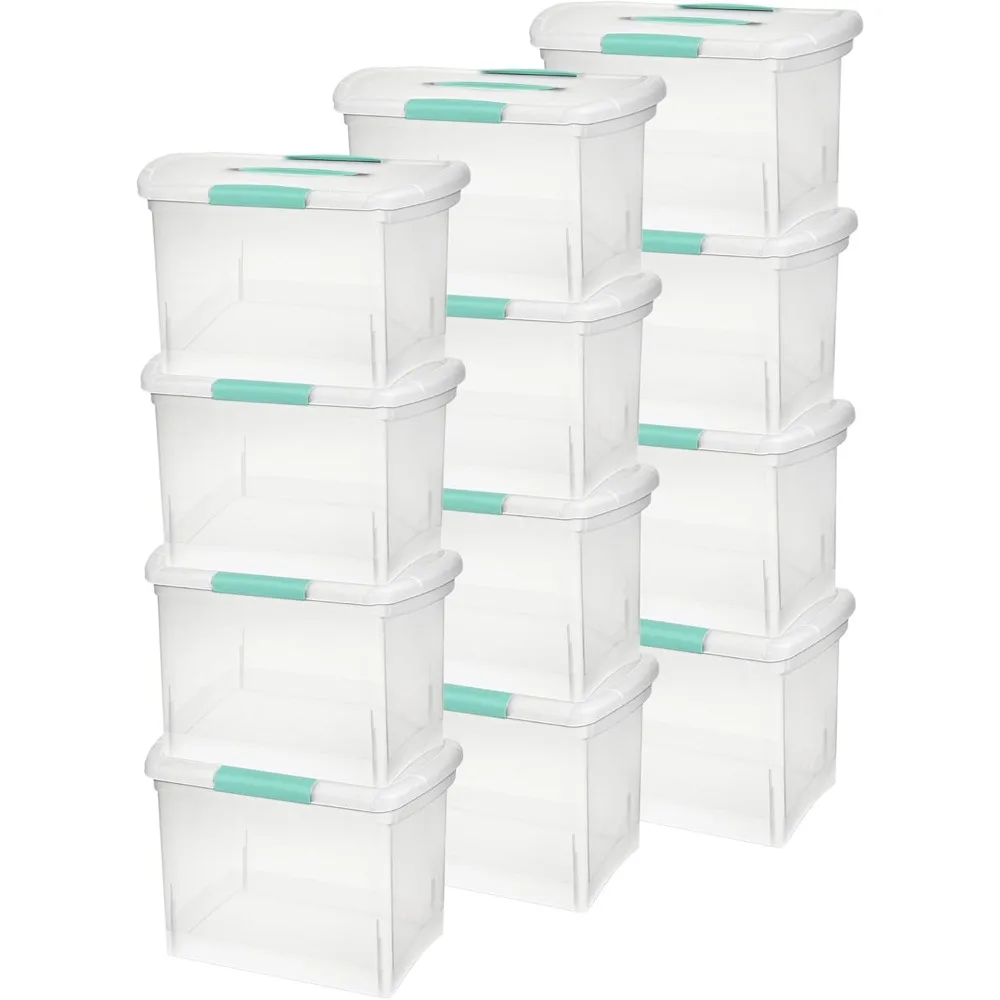 

Large Nesting ShowOffs Stackable Storage Bin, Latching Organizer Tote with Handle, Plastic Box for File Organization, Clear, 12