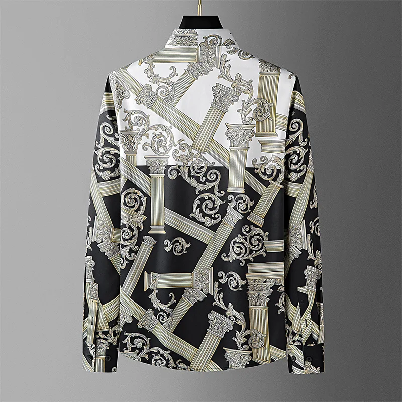 Luxury Roman Column Printed Men's Shirt High Quality Casual Social Formal Shirts Business Party Banquet Shirt Camisa Masculina
