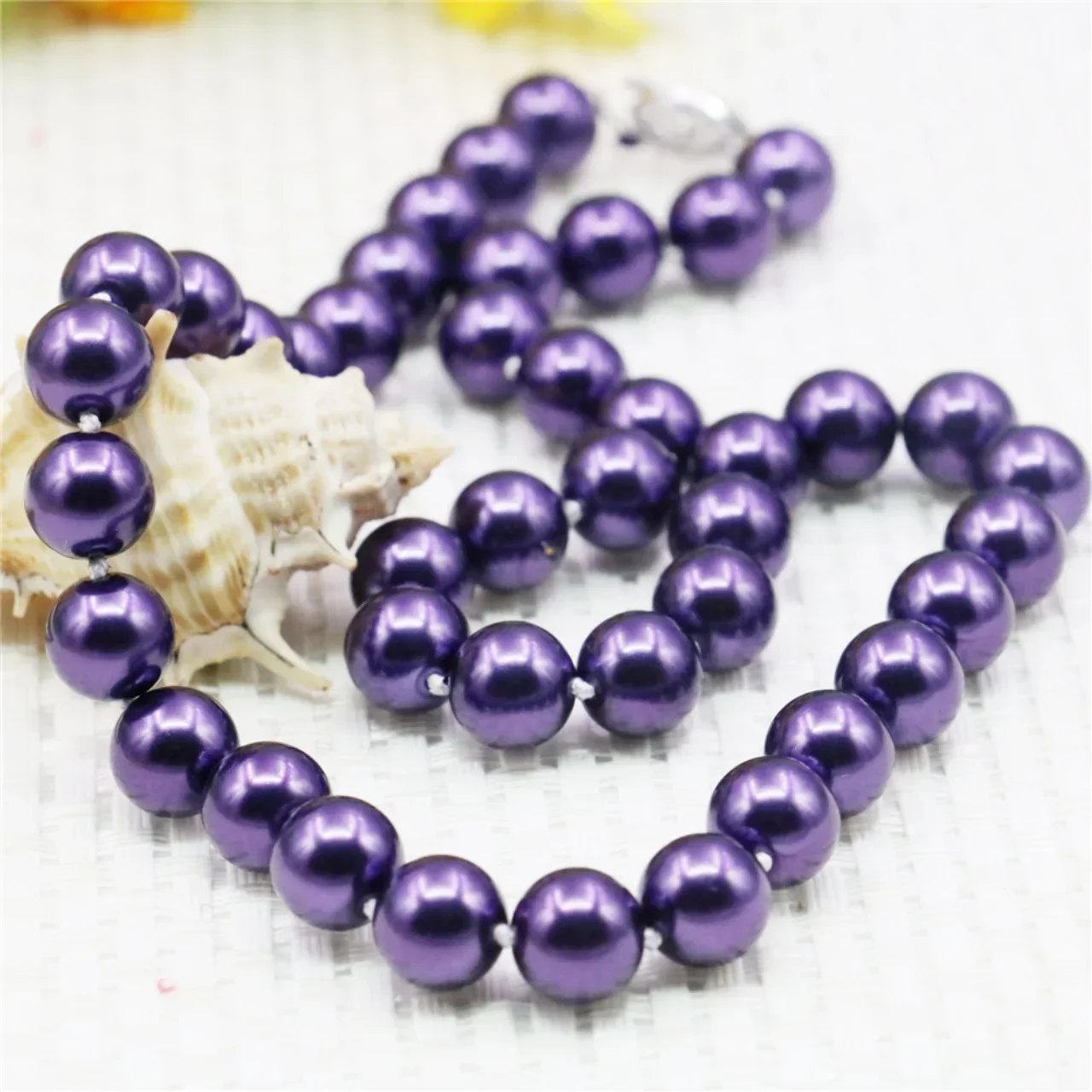 8 10mm Round Dark Purple Pearl Shell Necklace Women Girl Hand Made Neckwear Jewelry Making Design Fashion Accessory Mothers Gift